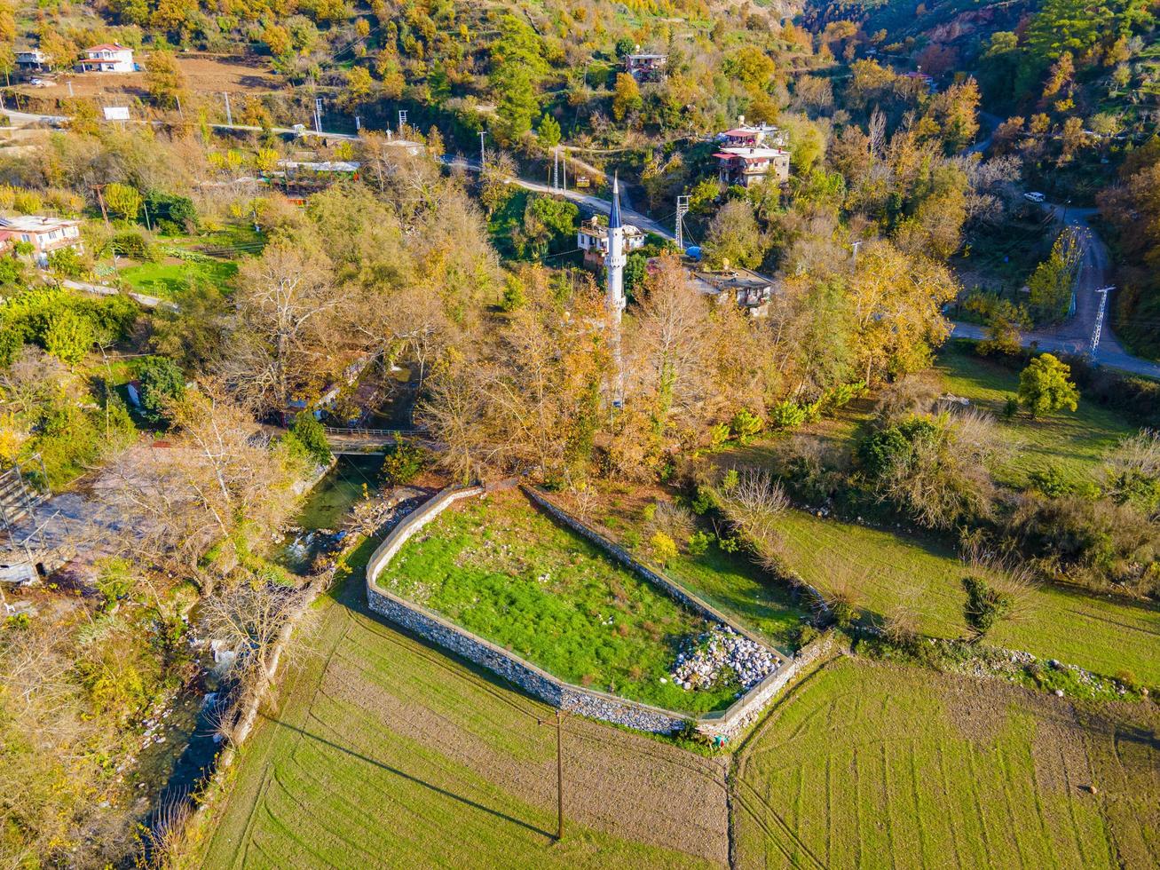 verbazingwekkend visie van de platteland van de lucht. groen dorp foto