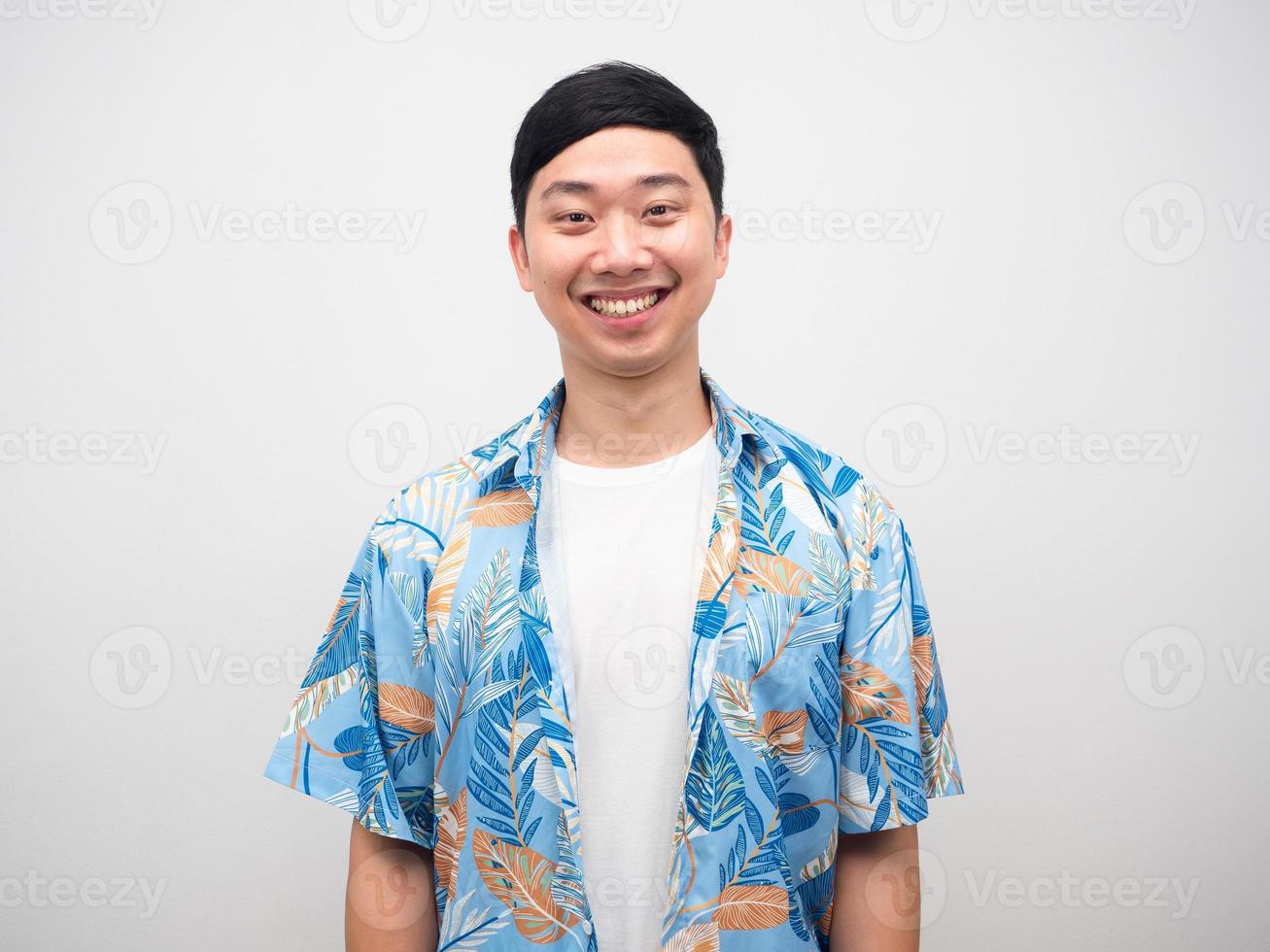 Aziatisch Mens blauw overhemd gelukkig glimlach portret foto