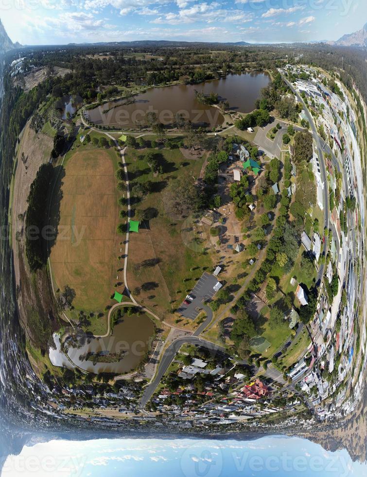de antenne dar punt van visie in 360 mate fotografie Bij wodonga is een stad Aan de Victoriaans kant van de grens met nieuw zuiden Wales Aan de zuidelijk kant van de murray rivier. foto