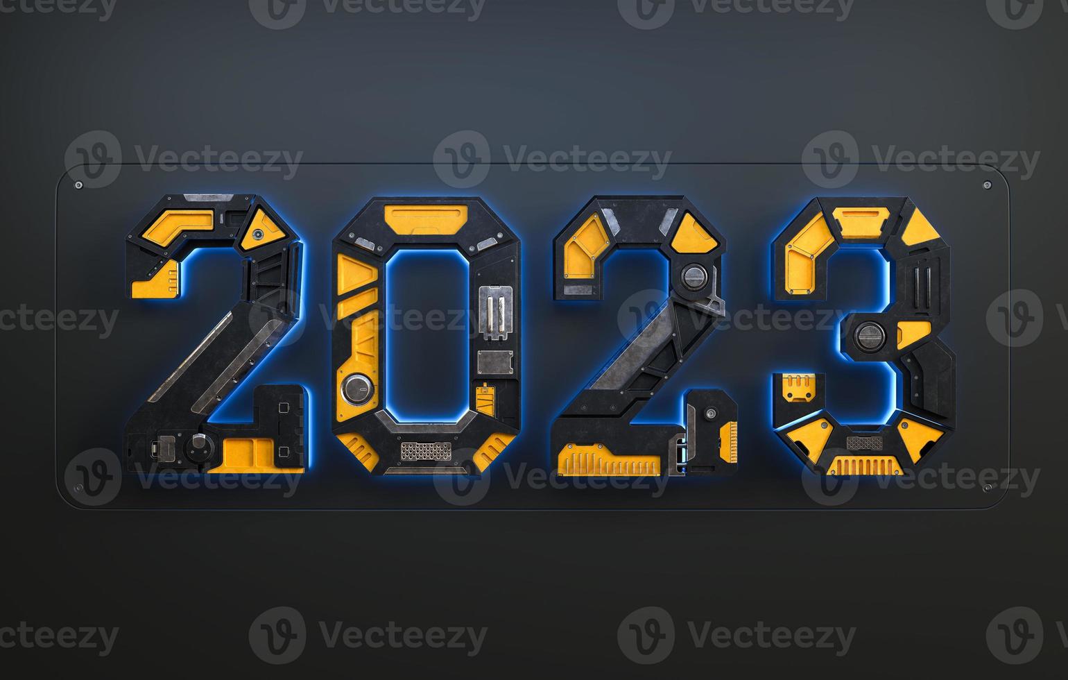nieuw jaar 2023 gemaakt van robot alfabet. foto