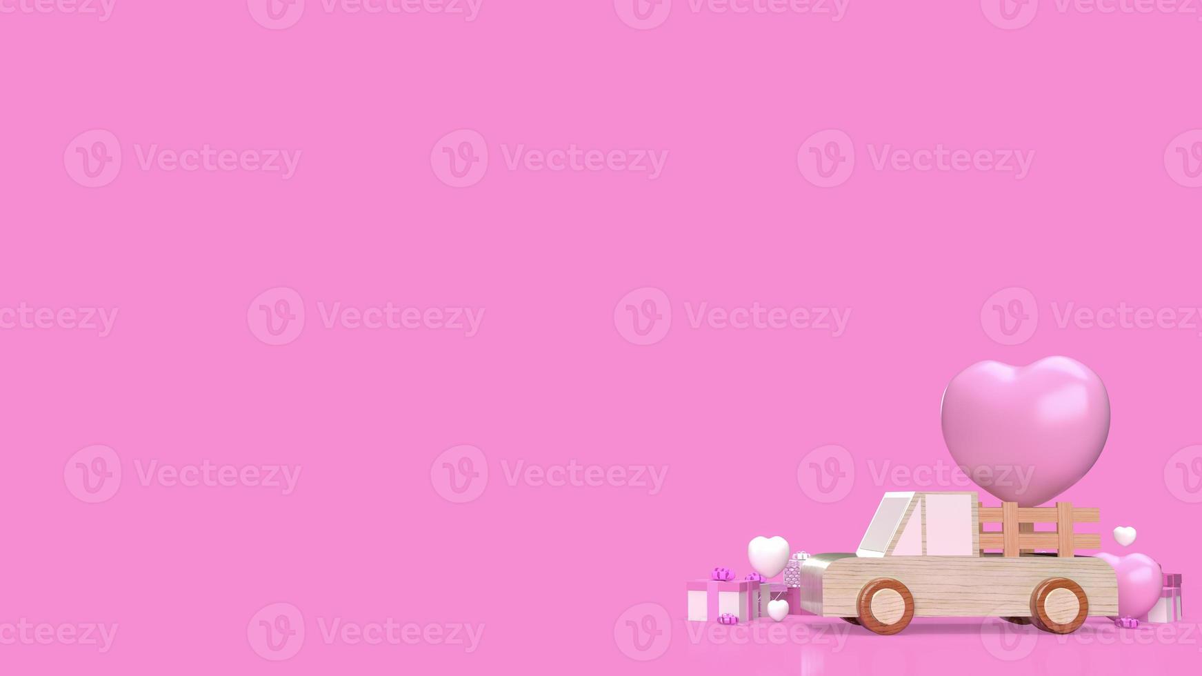 geschenk doos en hout vrachtauto voor Valentijn concept 3d renderen foto