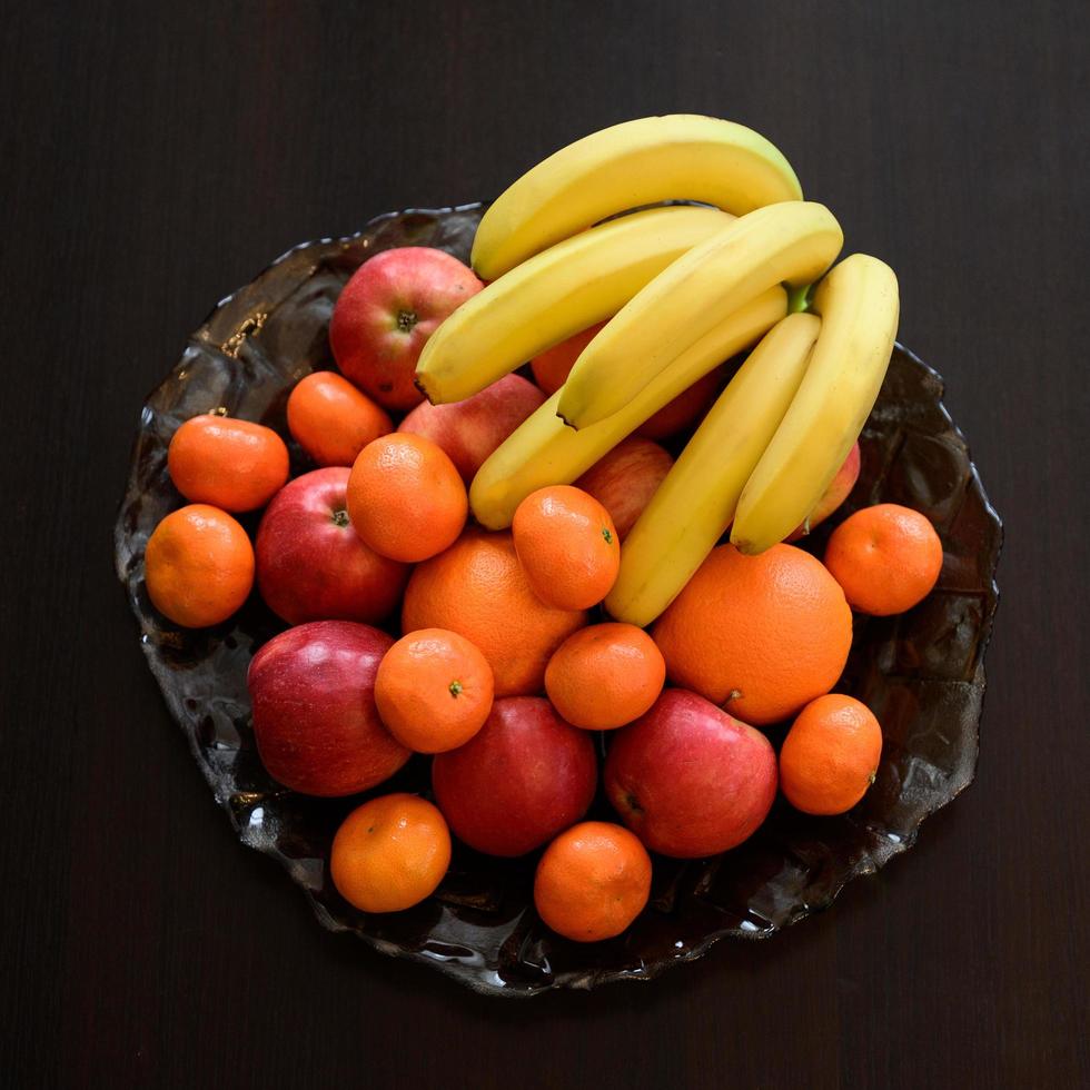 visie van de fruit bord van bovenstaande, foto