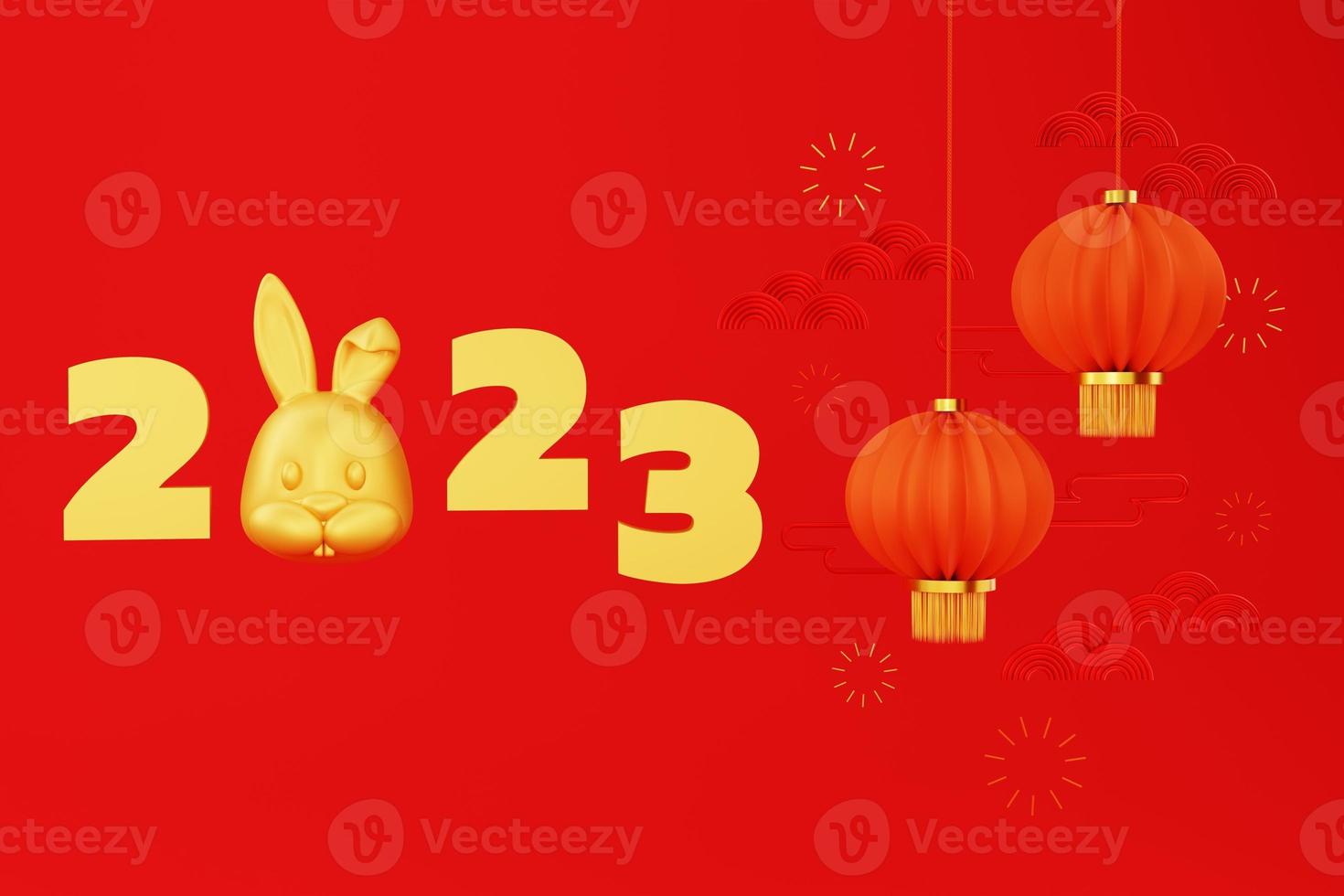 2023 maan- nieuw jaar. jaar van de konijn. Chinese traditioneel nieuw jaar Aan rood achtergrond foto