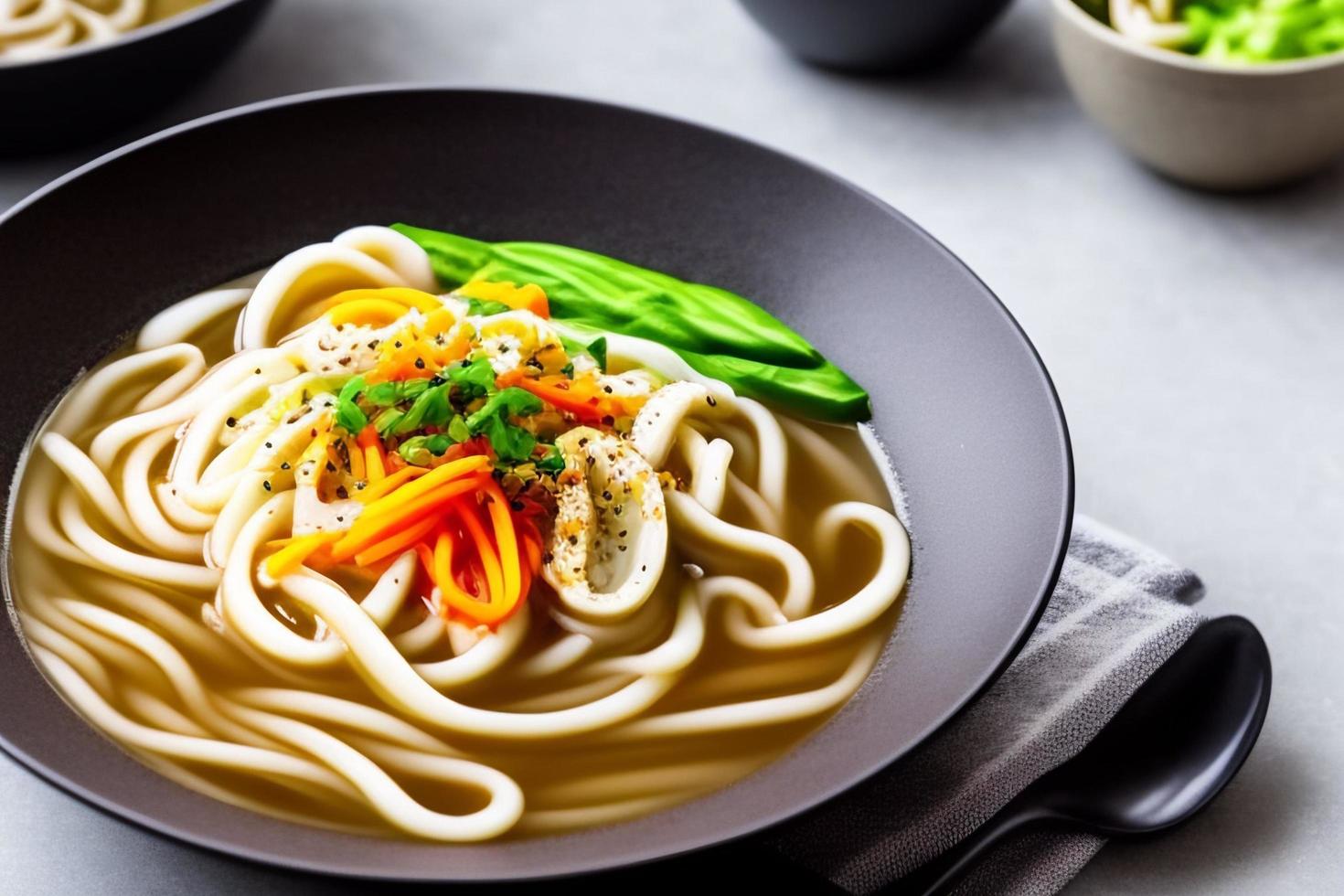 heerlijk noedels. snel voedsel maaltijd met smakelijk pasta en eetstokjes. foto