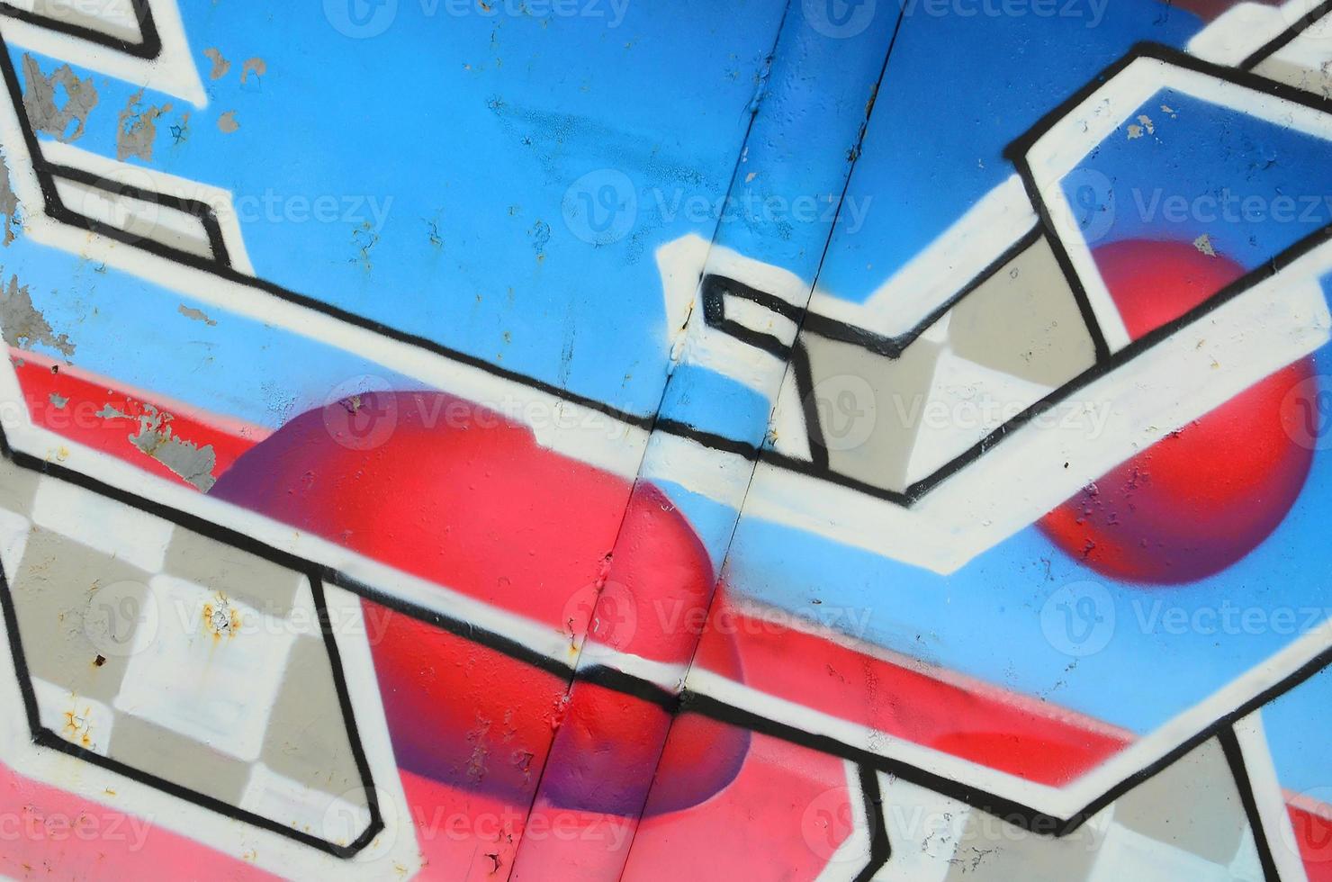 fragment van graffiti tekeningen. de oud muur versierd met verf vlekken in de stijl van straat kunst cultuur. gekleurde achtergrond structuur in verkoudheid tonen foto