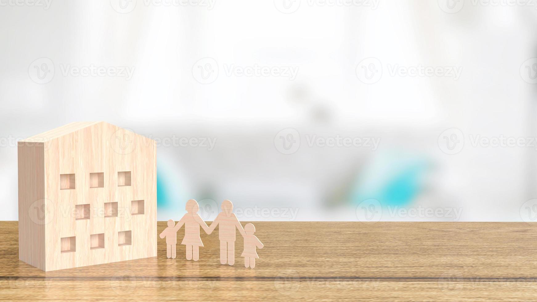 de speelgoed- hout huis voor echt landgoed of eigendom concept 3d renderen foto