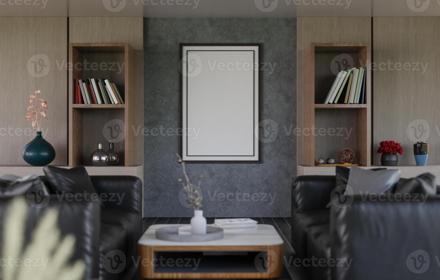 3d mockup blanco foto kader in leven kamer renderen