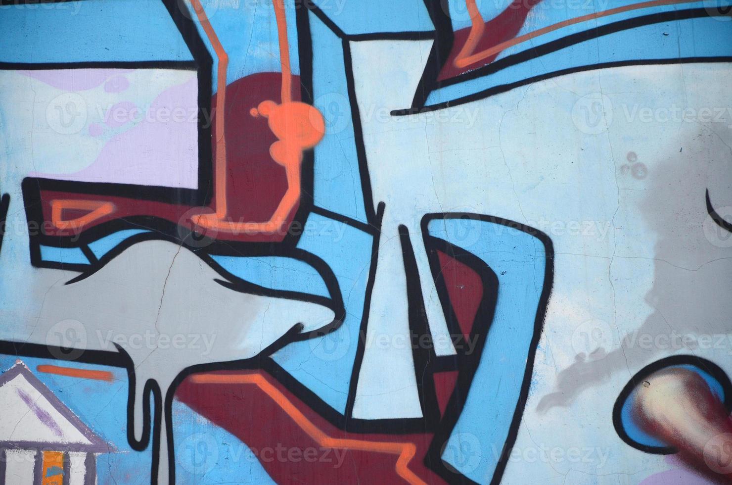 de oud muur, geschilderd in kleur graffiti tekening blauw aërosol verven. achtergrond beeld Aan de thema van tekening graffiti en straat kunst foto