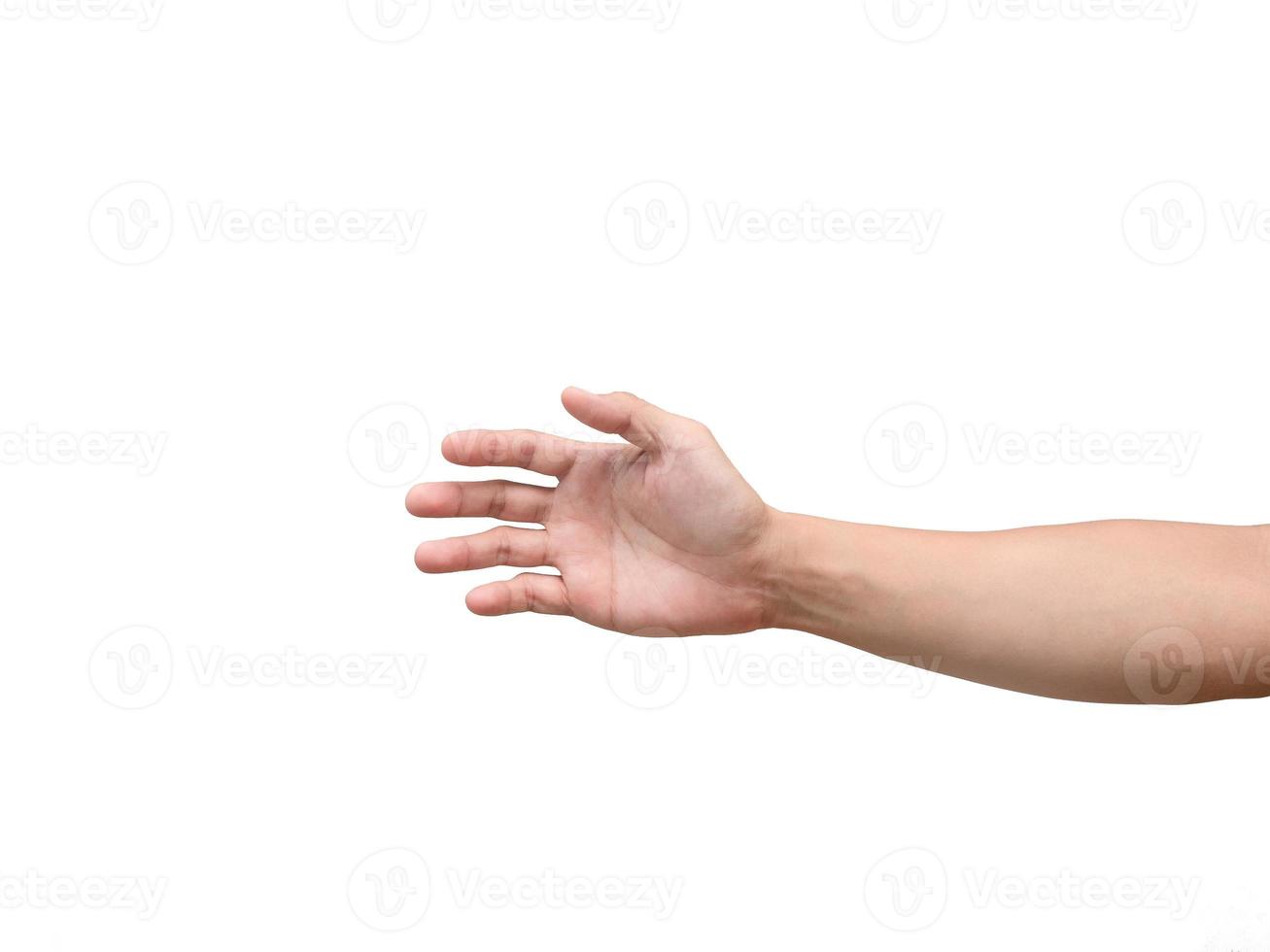 huid van Mens hand- geïsoleerd, mannetje arm wit achtergrond foto