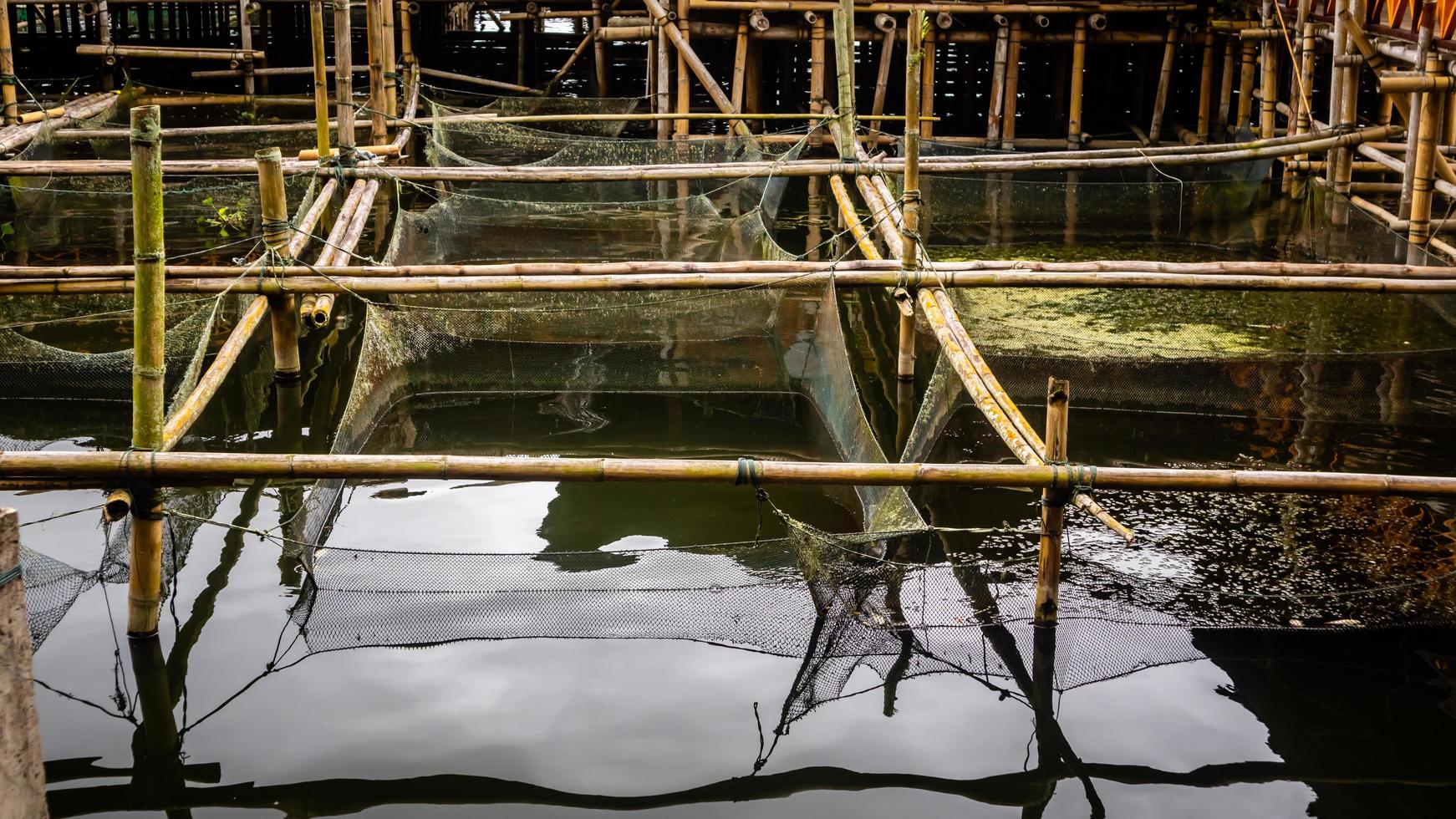 traditioneel vis boerderij in tondaan meer gemaakt van bamboe foto