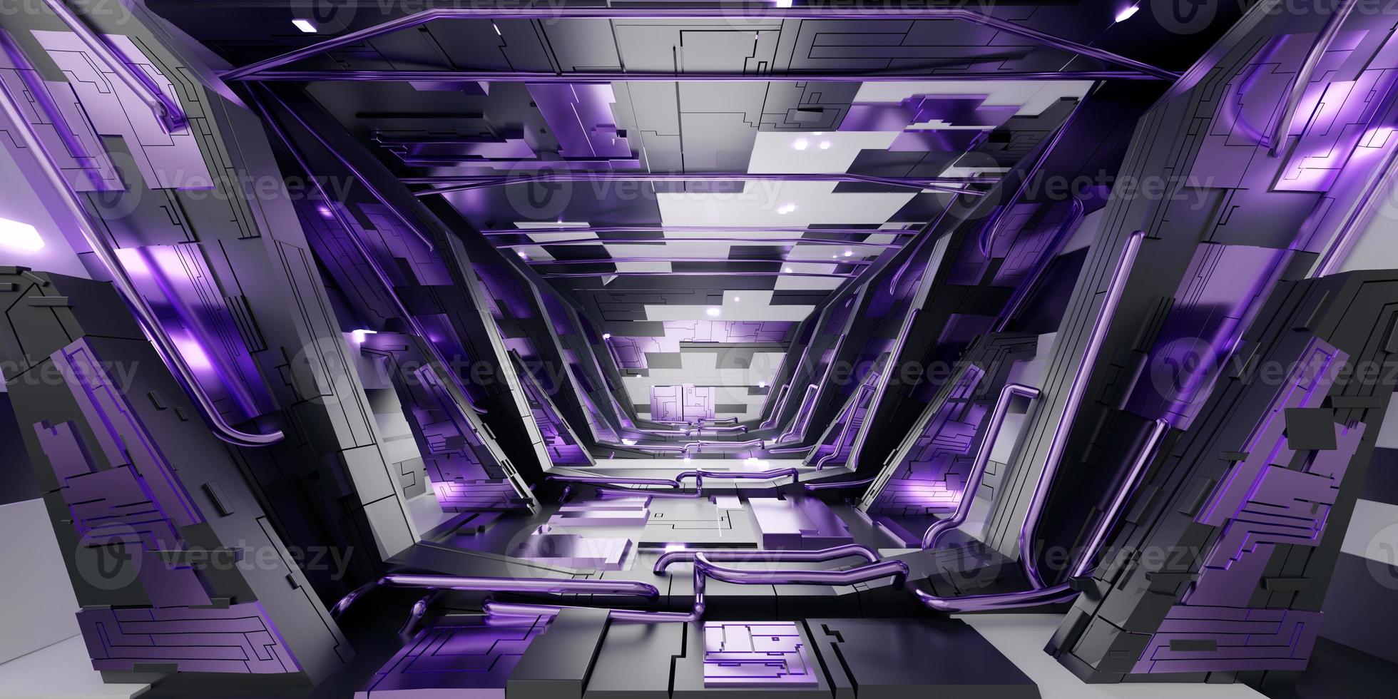 futuristische sci-fi gang kamer. modern toekomst achtergrond stijl, interieur concept. 3d renderen foto