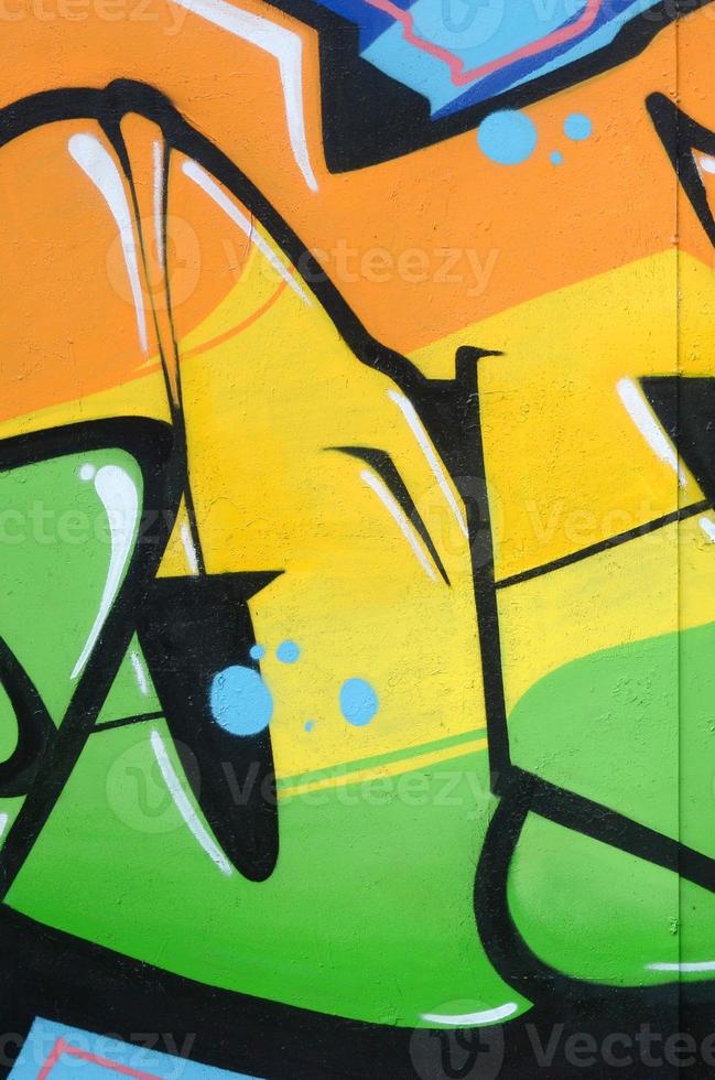 fragment van gekleurde straat kunst graffiti schilderijen met contouren en schaduw dichtbij omhoog foto