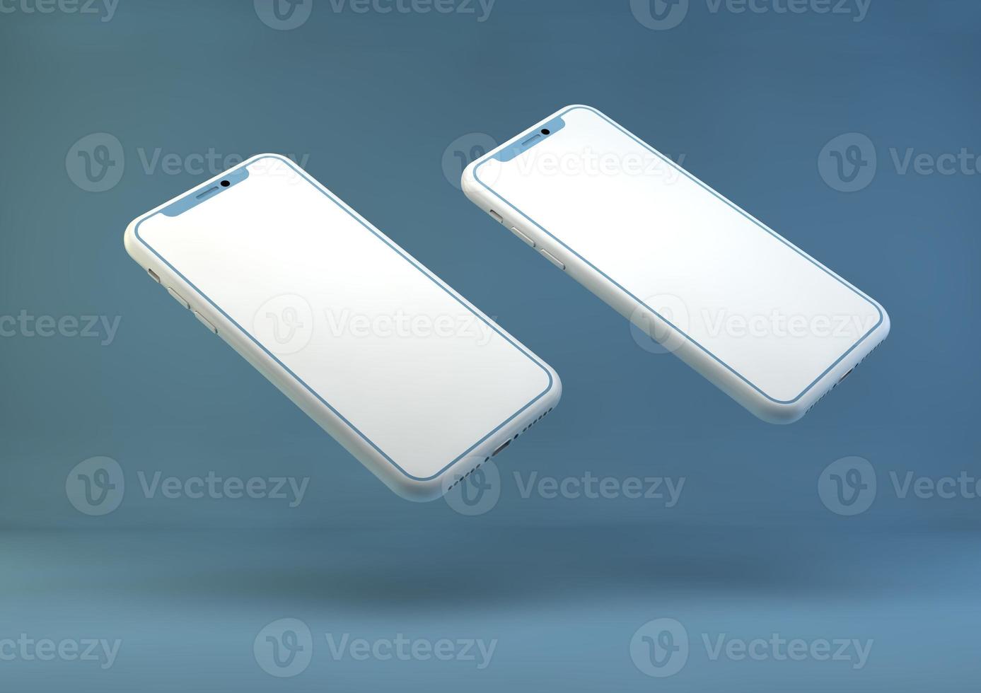 smartphone frameloos model. 3d geven van merk nieuw iphone in zilver kleur - sjabloon met blanco scherm voor toepassing presentatie. foto