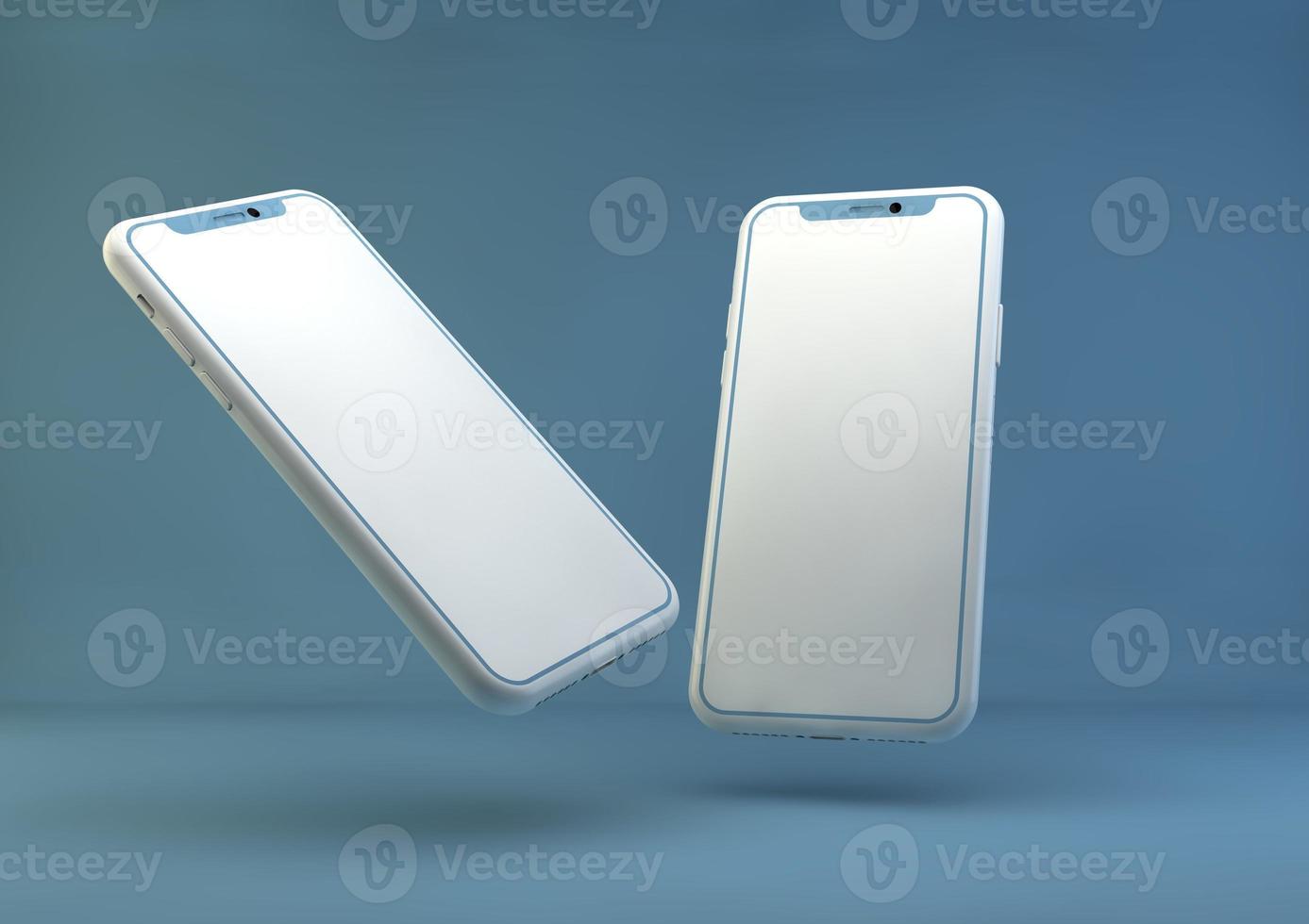 smartphone frameloos model. 3d geven van merk nieuw iphone in zilver kleur - sjabloon met blanco scherm voor toepassing presentatie. foto