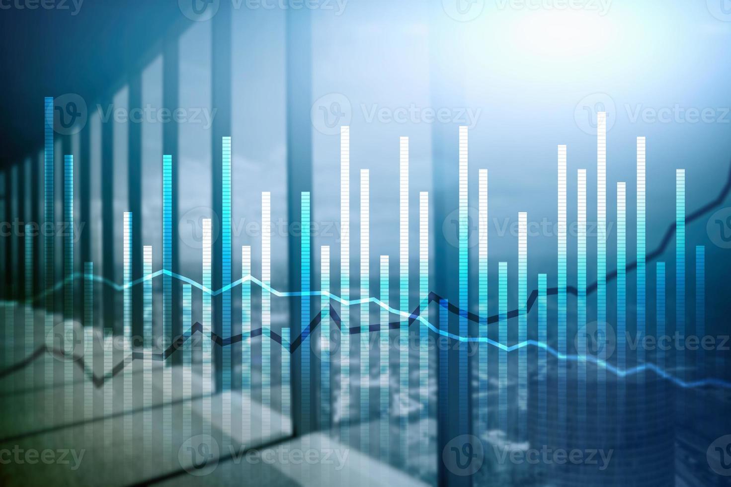 dubbele belichting economie groei diagrammen op onscherpe achtergrond. bedrijfs- en investeringsconcept. foto