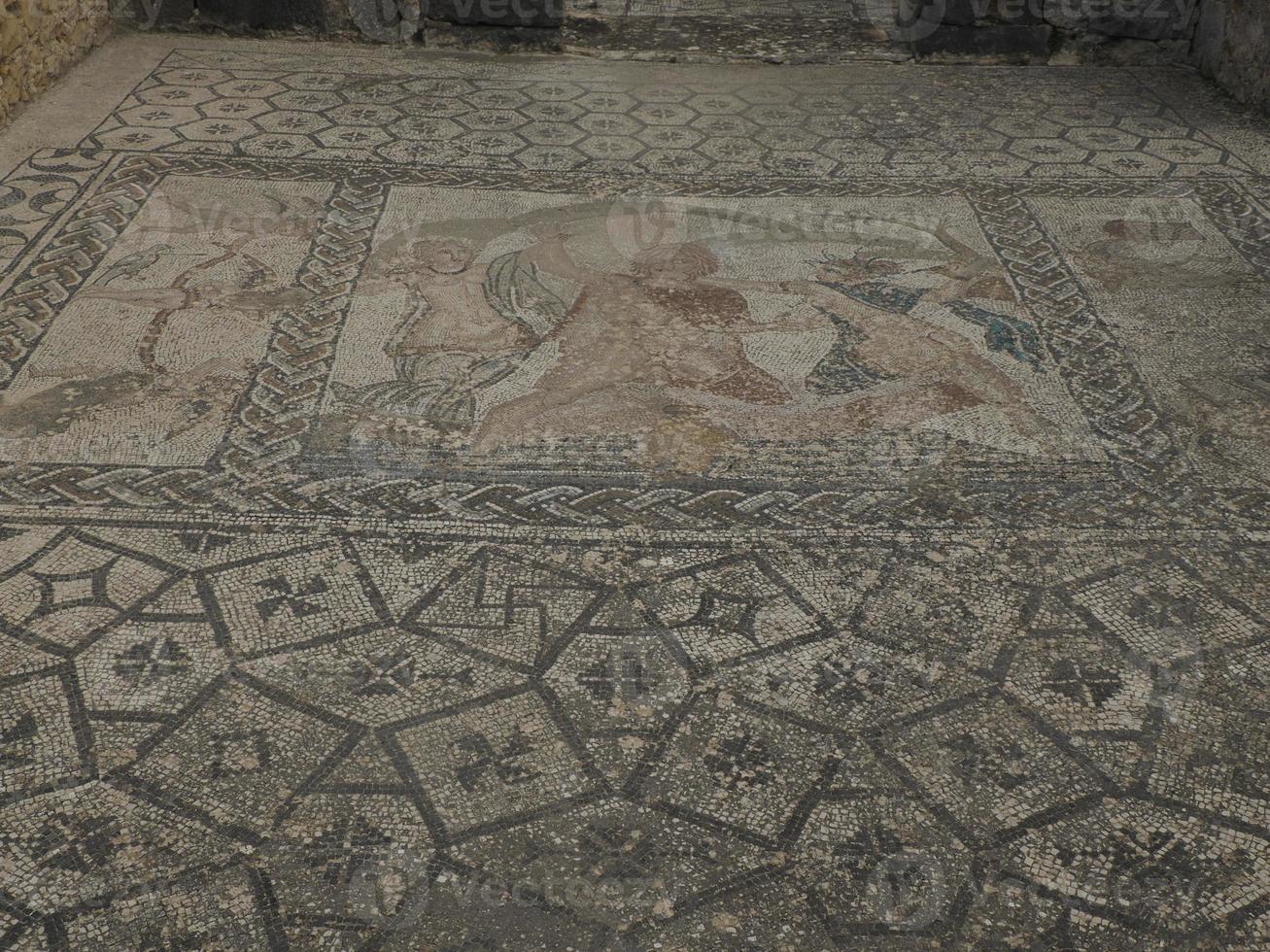 mozaïek- in volubilis Romeins ruïnes in Marokko- best bewaarde Romeins ruïnes gelegen tussen de keizerlijk steden van fez en Meknes foto