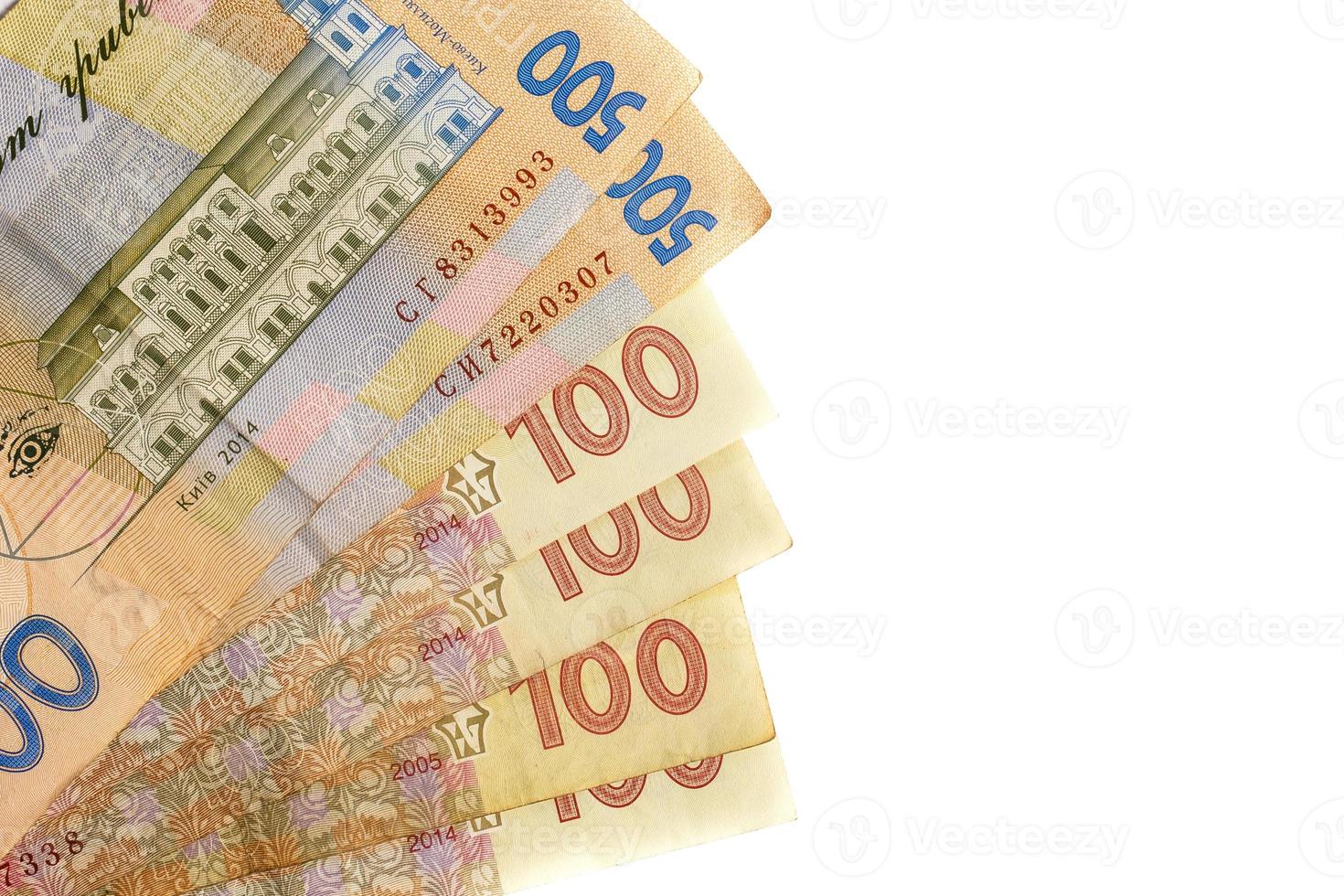 oekraïens geld achtergrond van de vijf honderd hryvnia bankbiljetten foto