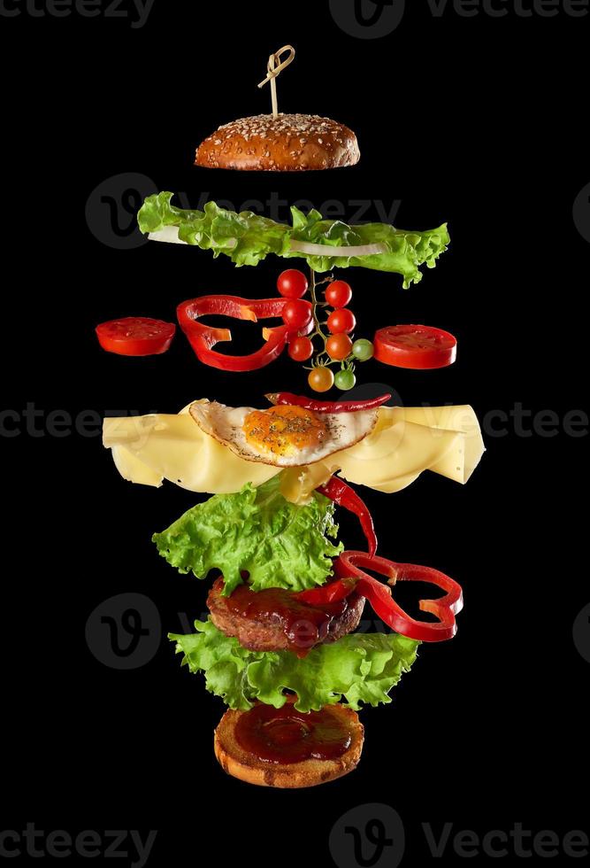 vliegend cheeseburger ingrediënten foto