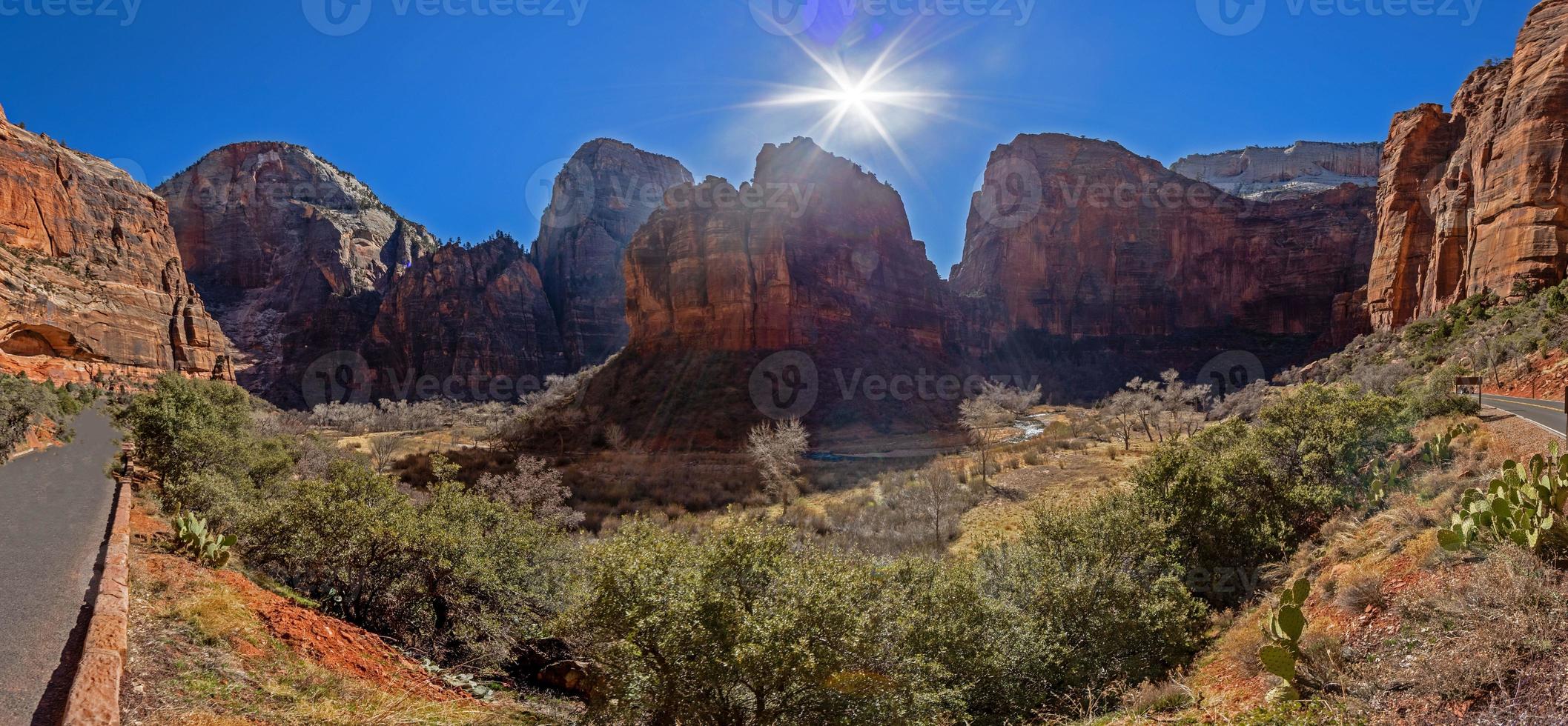 indruk van wandelen spoor naar pijnboom kreek Ravijn overzien in de Zion nationaal park foto