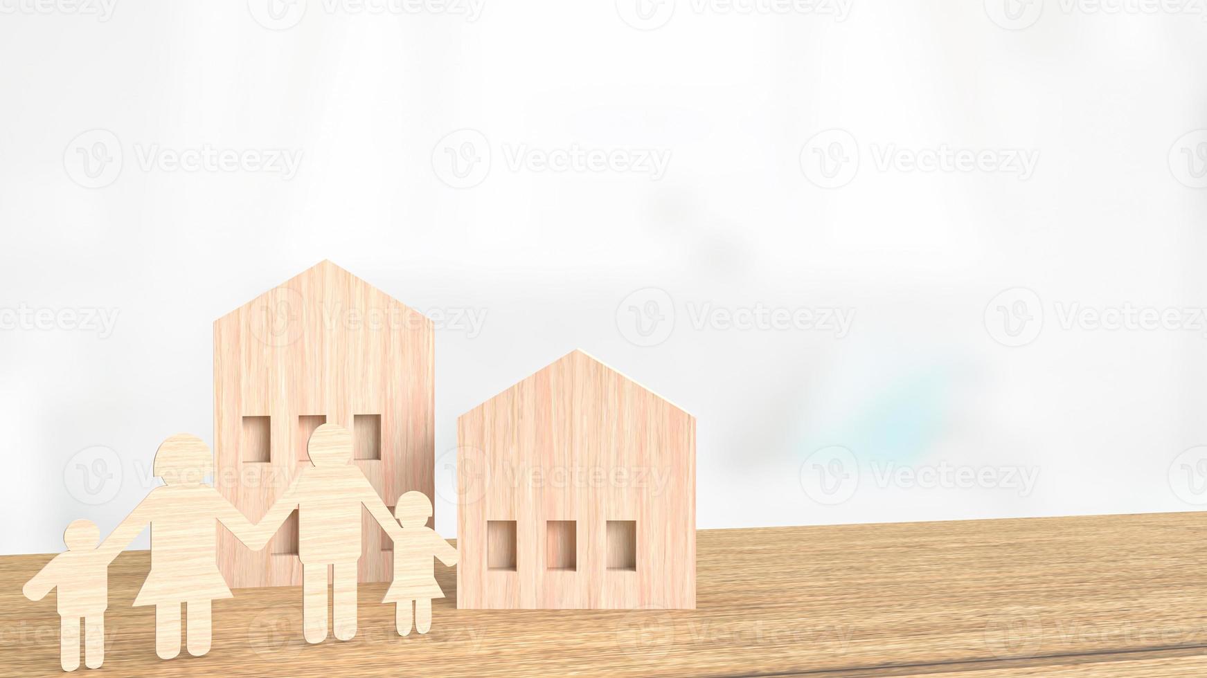 de huis hout speelgoed- Aan tafel voor eigendom of echt landgoed bedrijf 3d weergave. foto