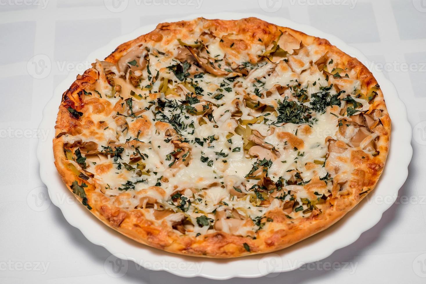 heerlijk Italiaans pizza met olijven en Groenen Aan een licht achtergrond top visie foto