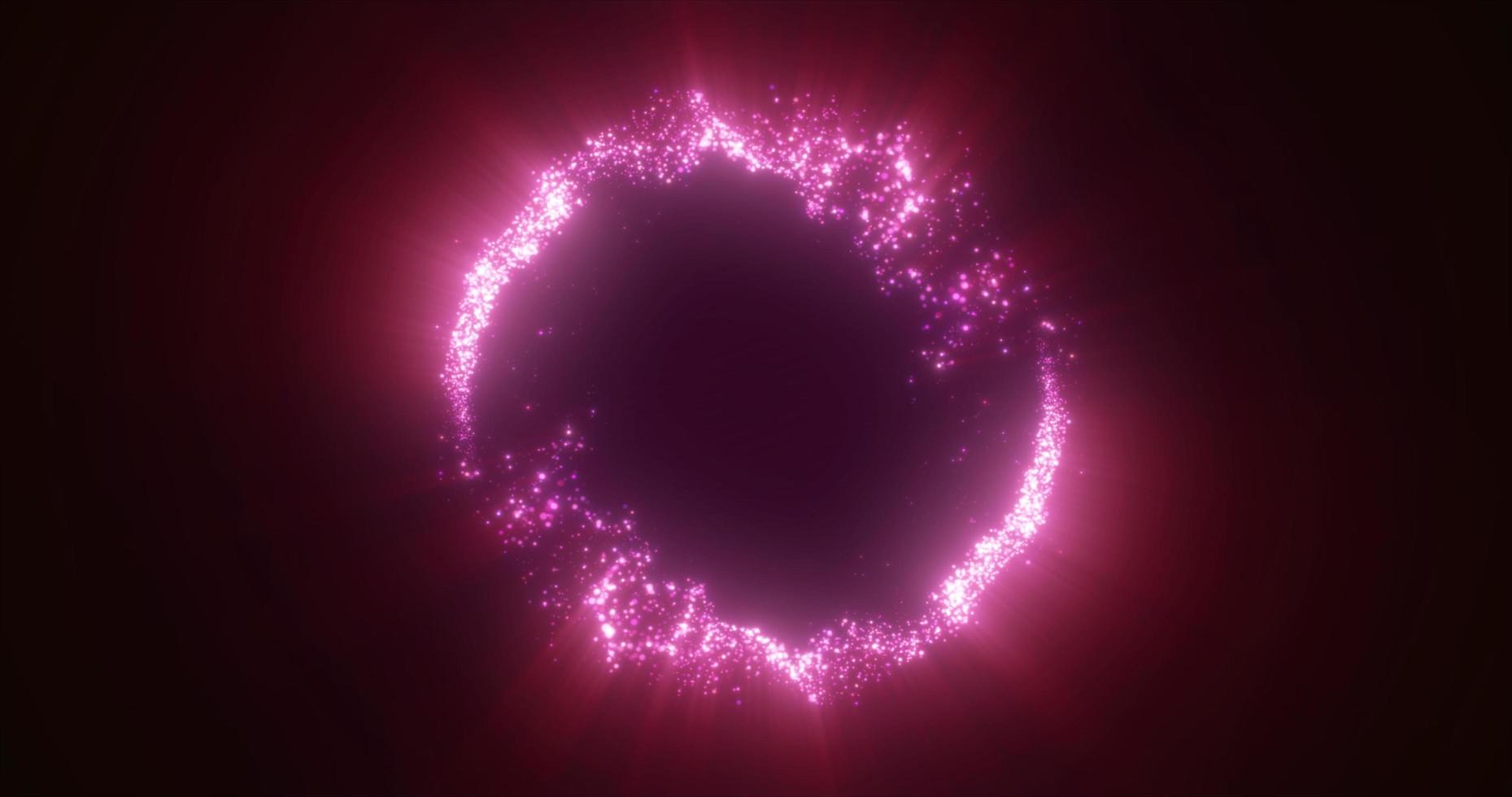 abstract gloeiend lusvormige cirkel gemaakt van Purper lijnen van magisch energie deeltjes. abstract achtergrond foto