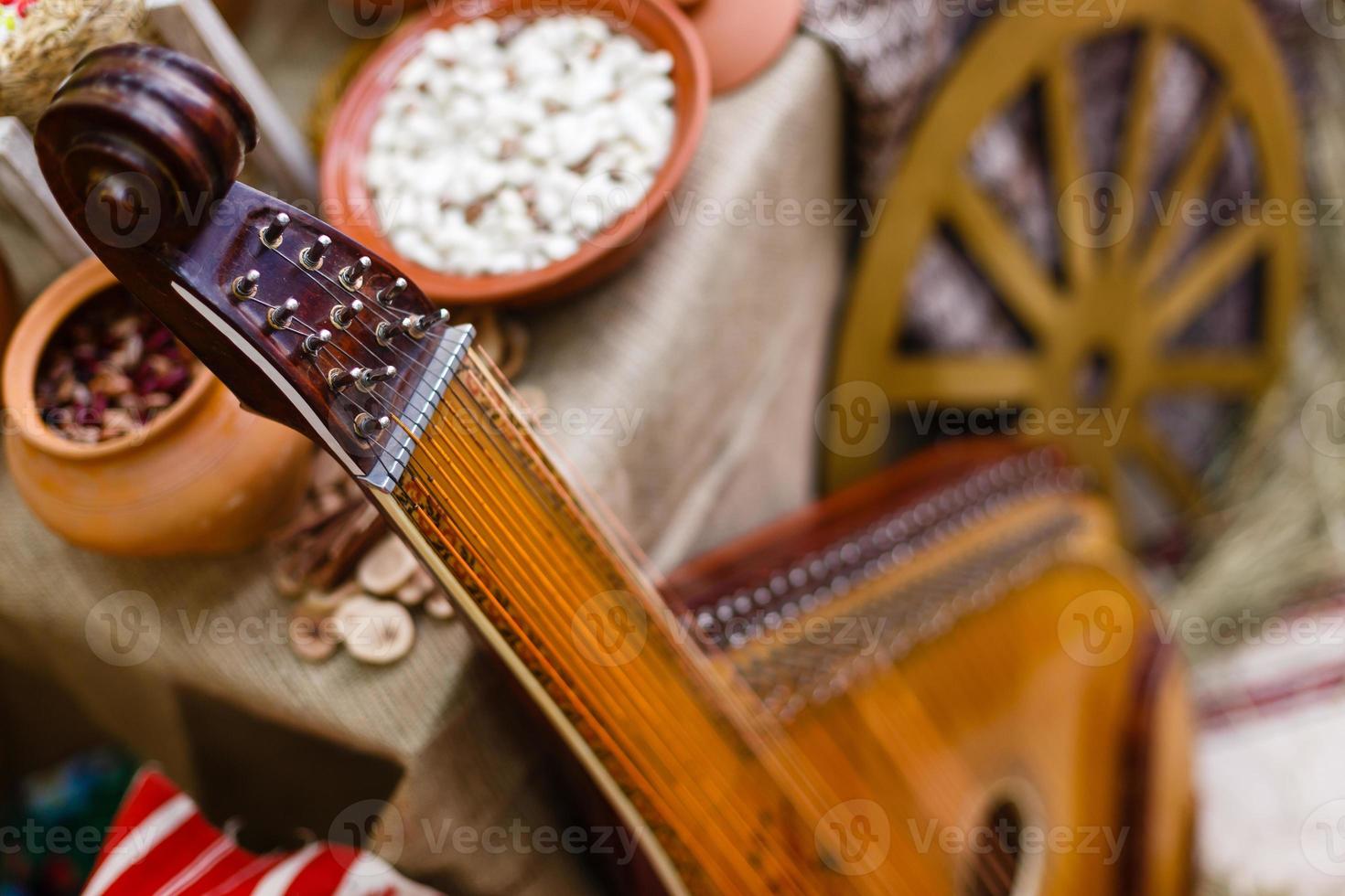 bandura dichtbij omhoog, oekraïens musical instrument foto