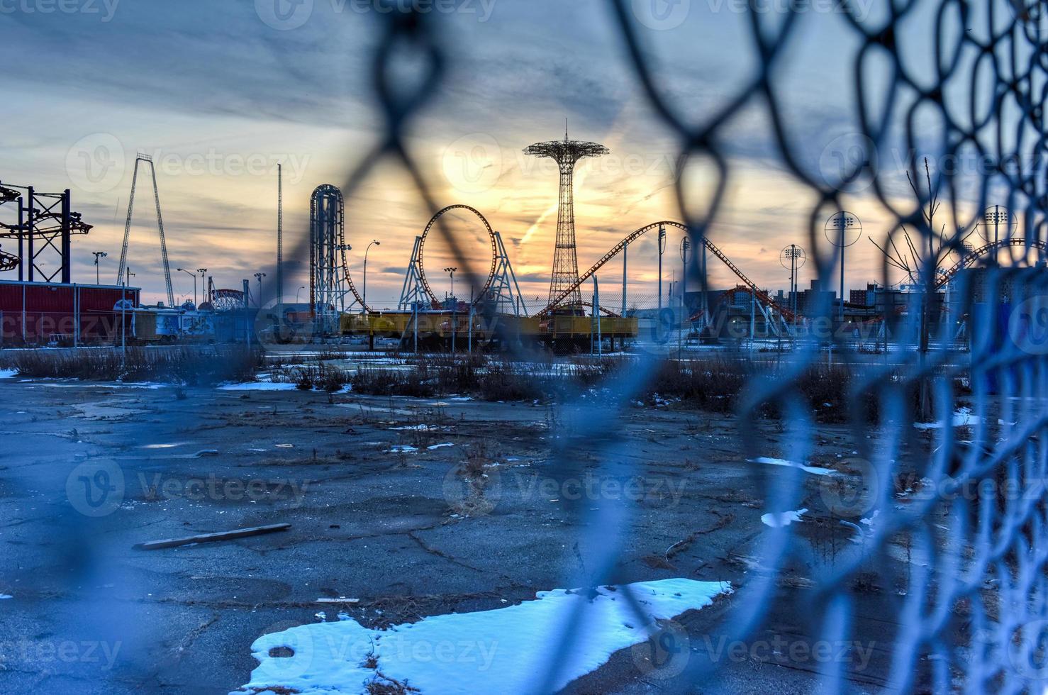 coney eiland attractie park, winter foto