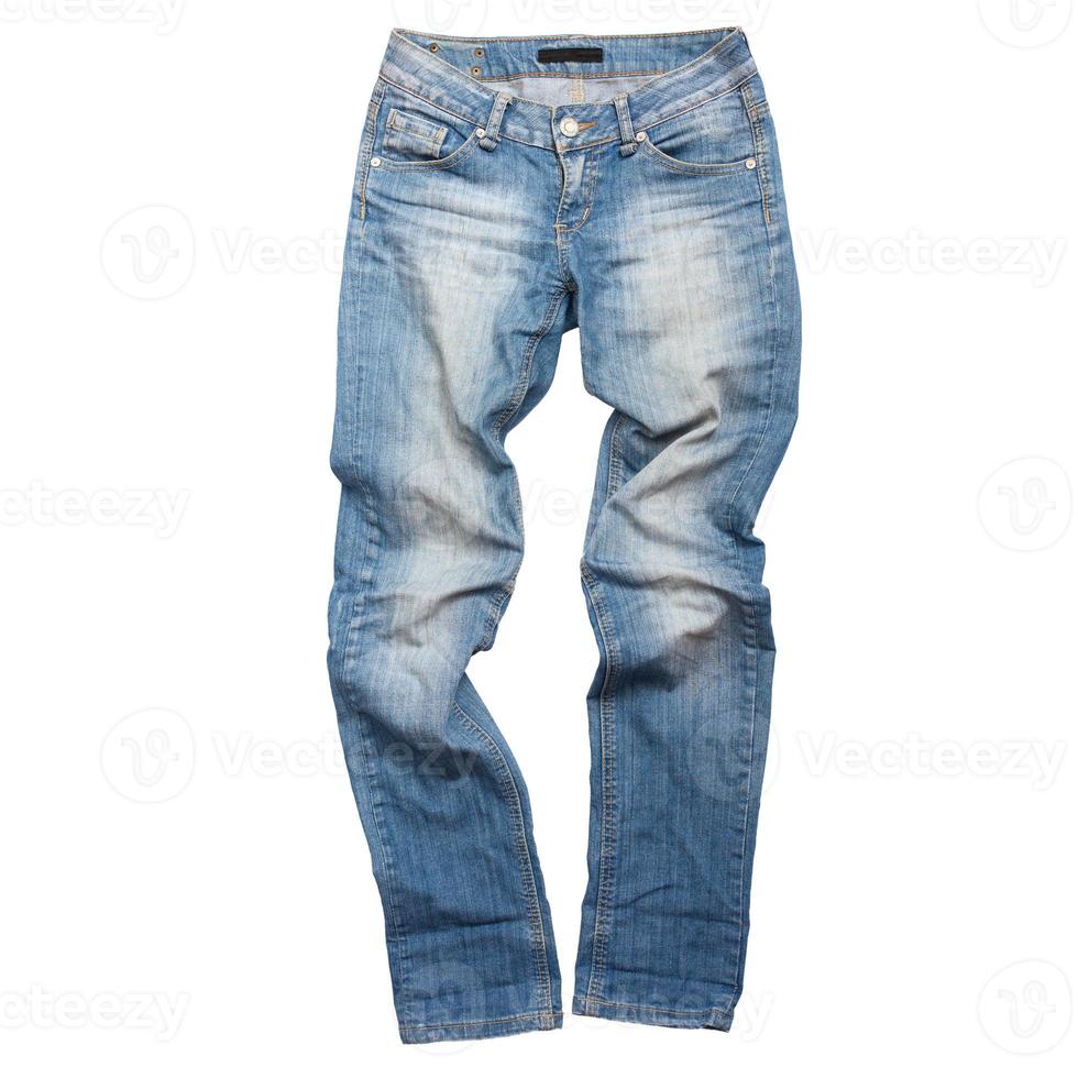 denim jeans geïsoleerd over- wit achtergrond, denim broek mockup foto