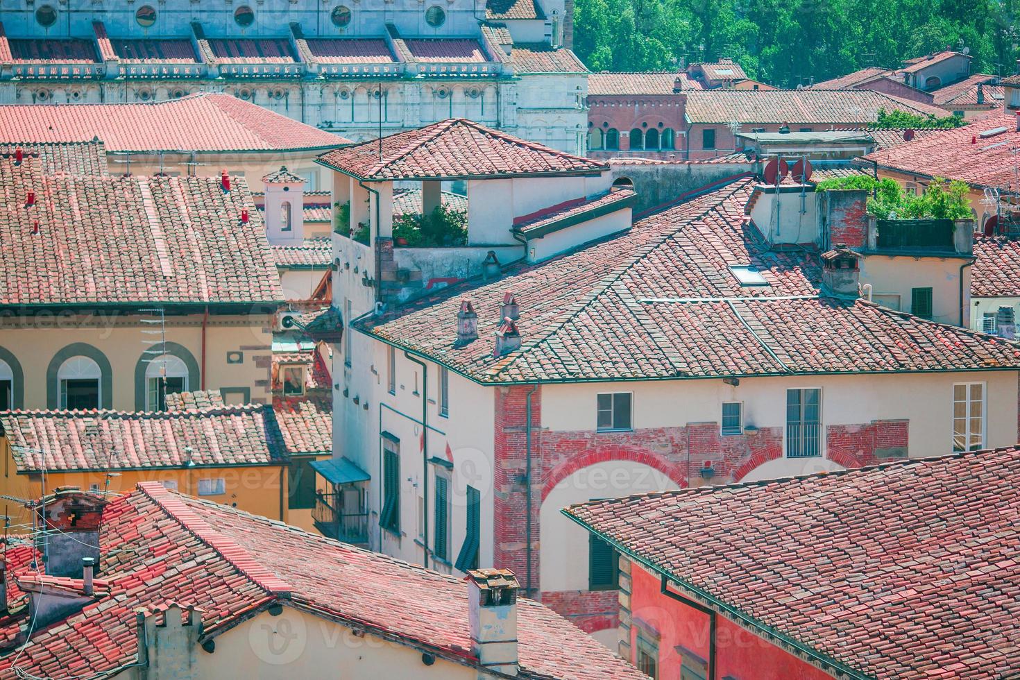 antenne visie van oude gebouw met rood daken in lucca foto