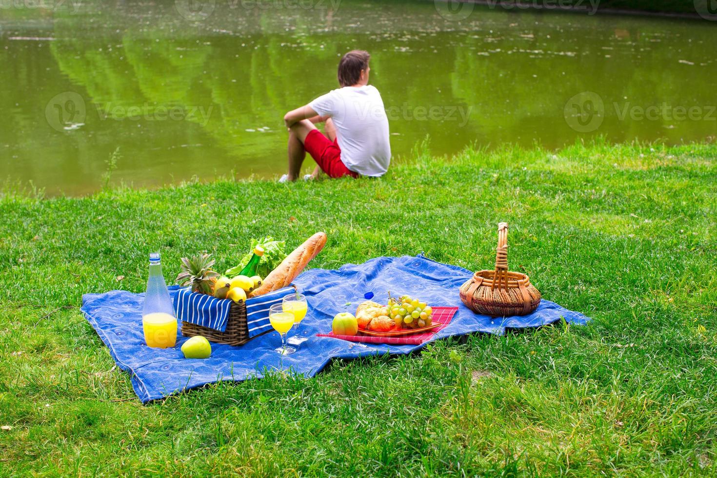 jong Mens Aan picknick alleen foto