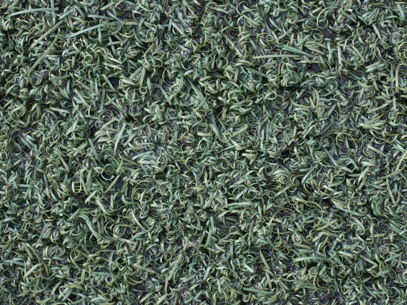 achtergrond met nat groen synthetisch gras structuur foto