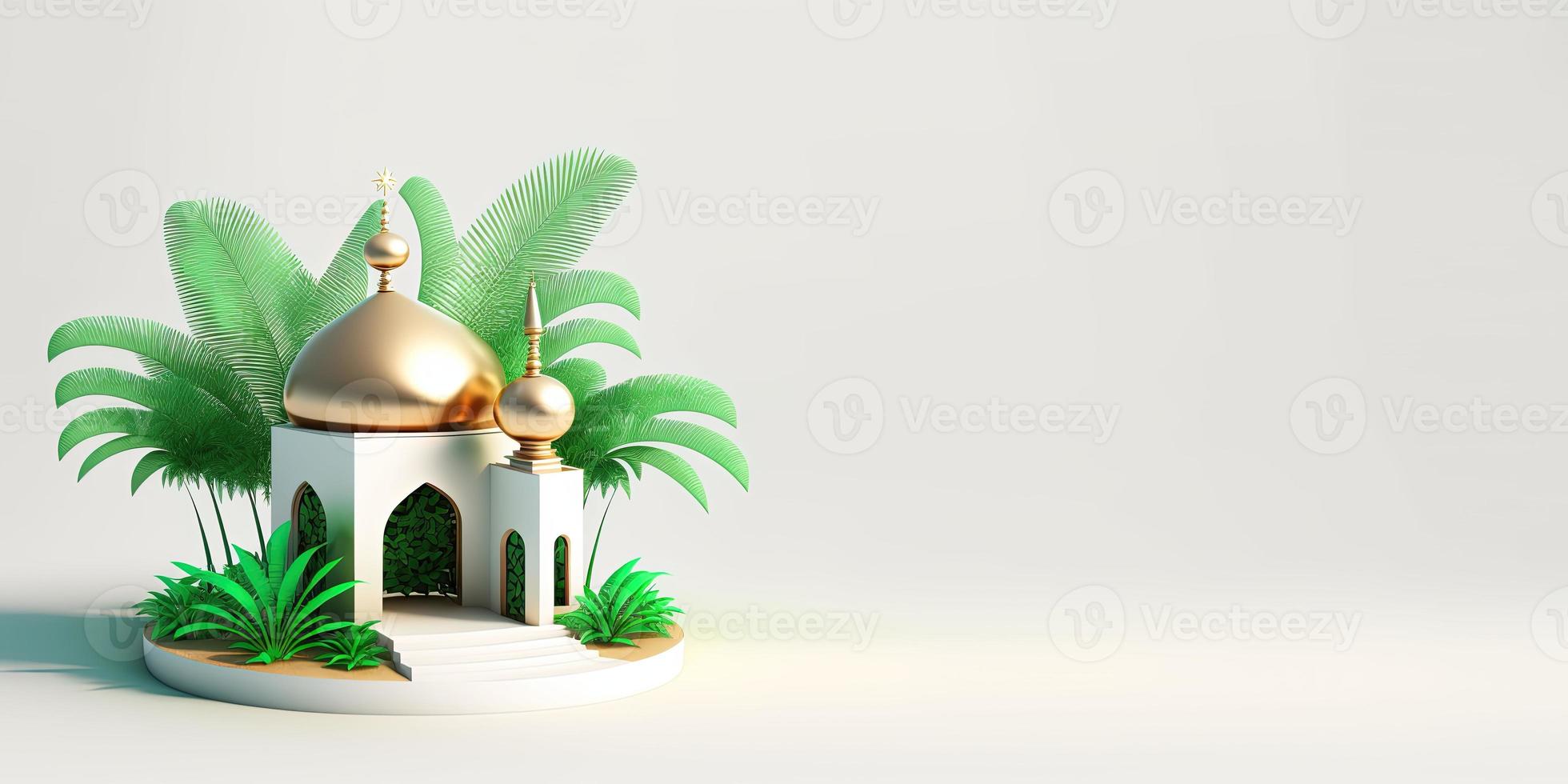 gouden 3d moskee illustratie voor Ramadan groet achtergrond foto