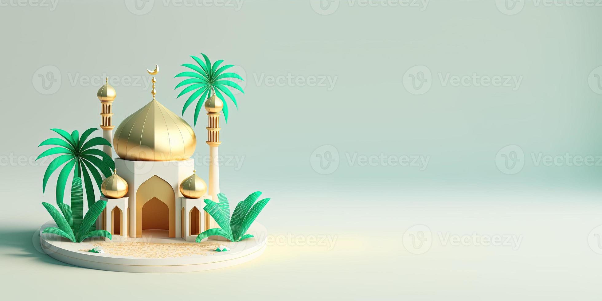 Ramadan banier met 3d illustratie van moskee en kopiëren ruimte foto