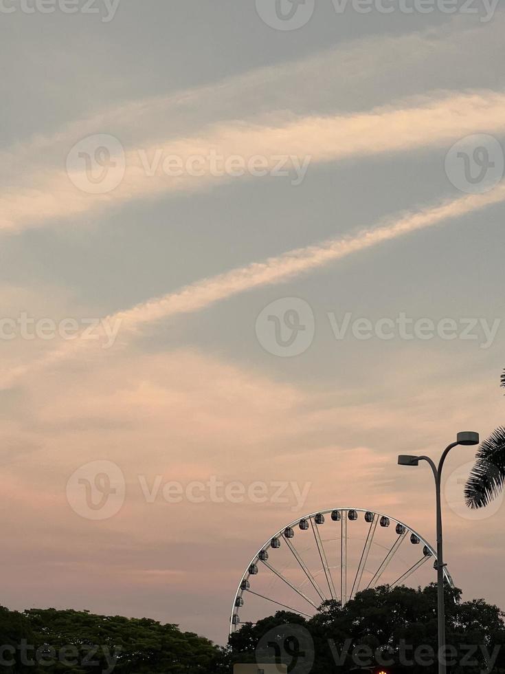 ferris wiel in de park Bij de downtown Miami Bij zonsondergang foto