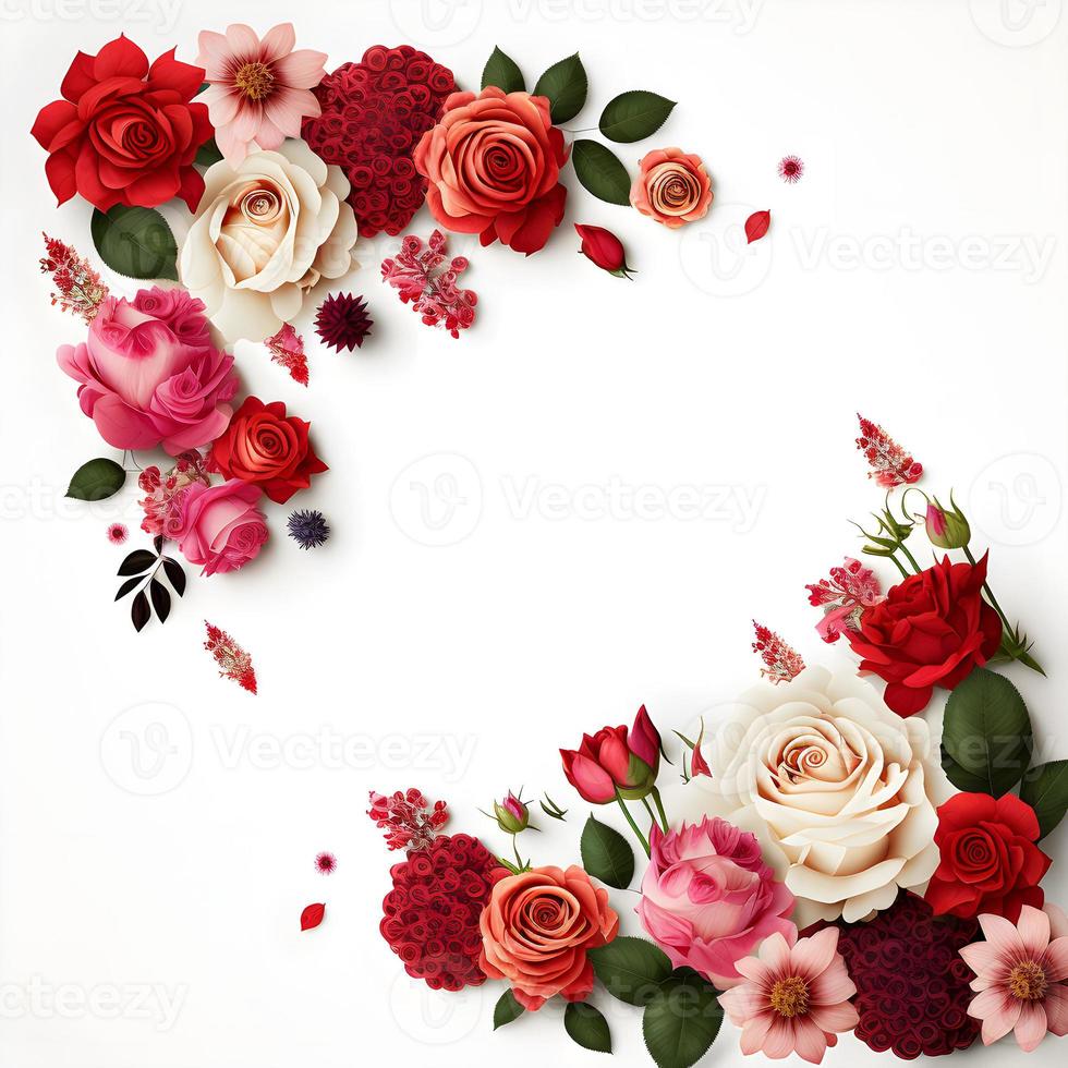 een verbijsterend beeld met een rood en roze roos bloem met een blanco ruimte in de midden, perfect voor toevoegen tekst of bedekking grafiek. deze foto is ideaal voor gebruik Aan sociaal media, websites
