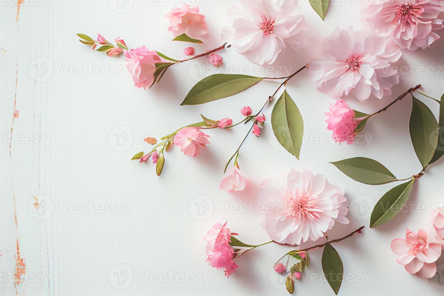 mooi roze bloemen Aan wit houten achtergrond, Valentijnsdag dag concept met kopiëren ruimte foto