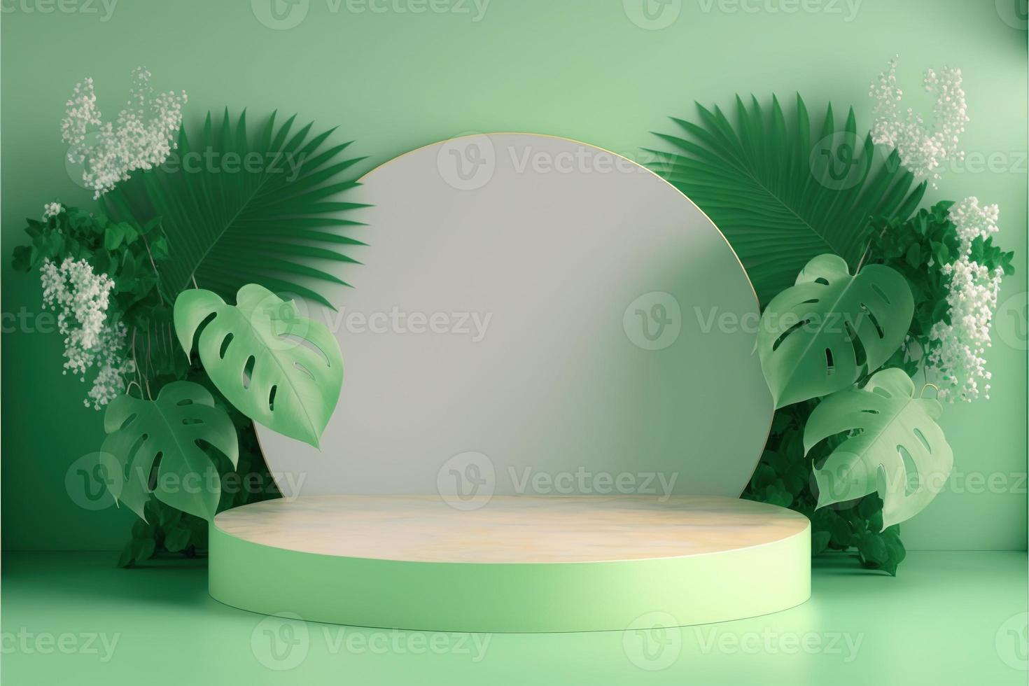 realistisch illustratie natuur 3d podium met zacht groen voor Product staan foto