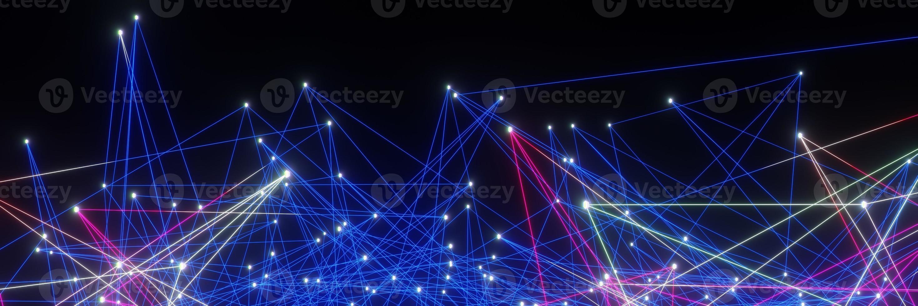 abstract digitaal technologie netwerk gloeiend dots en lijnen panorama achtergrond 3d renderen foto