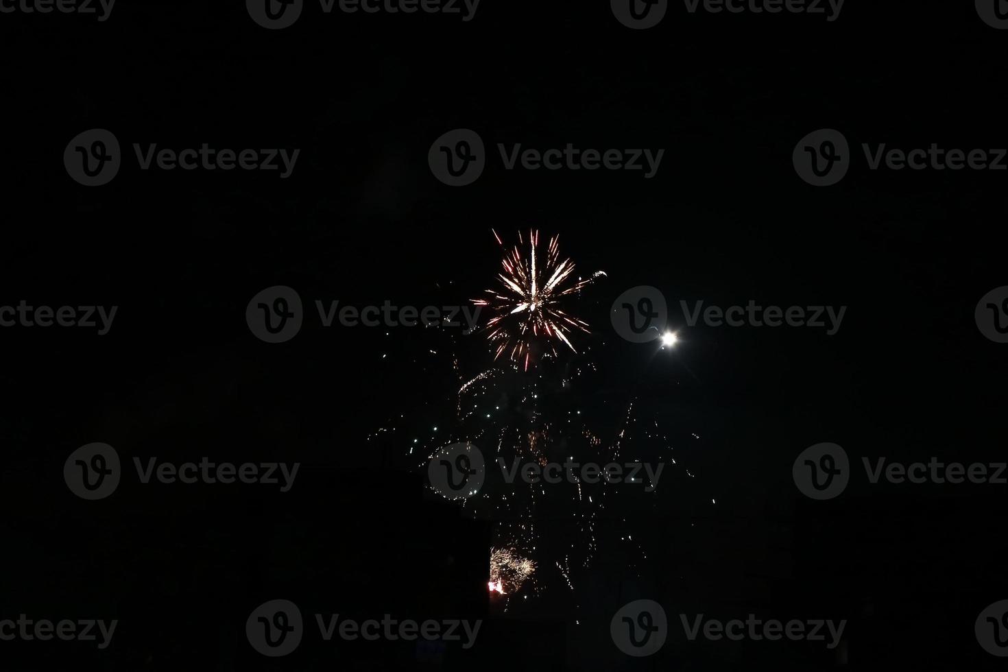 kleurrijk vuurwerk Aan de zwart lucht foto