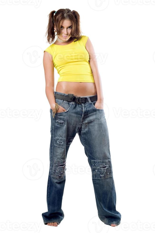 jong mooi hoor meisje in jeans foto