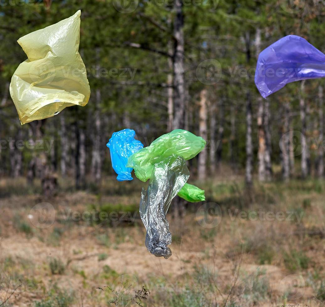 leeg plastic vuilnis Tassen vlieg in natuur foto