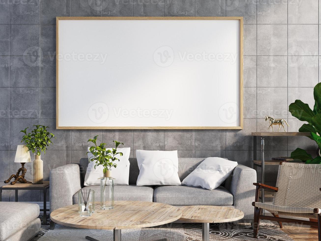 poster frame mockup in muur scandinavische woonkamer interieur foto