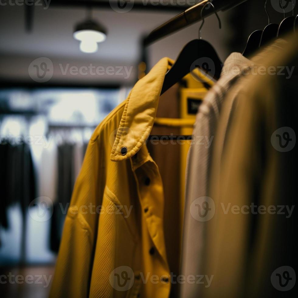 foto winkel voor kleding, kleding winkel Aan hanger Bij de modern winkel winkel