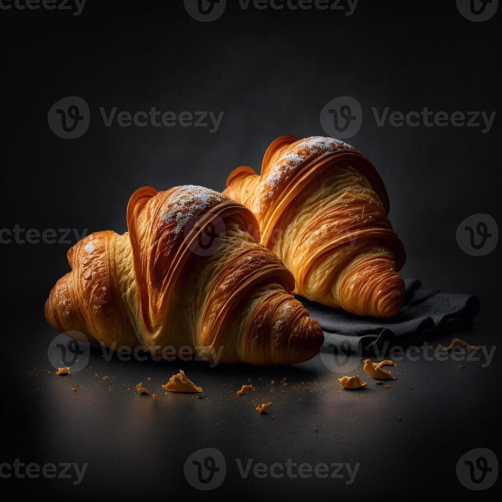 croissants Aan zwart achtergrond foto