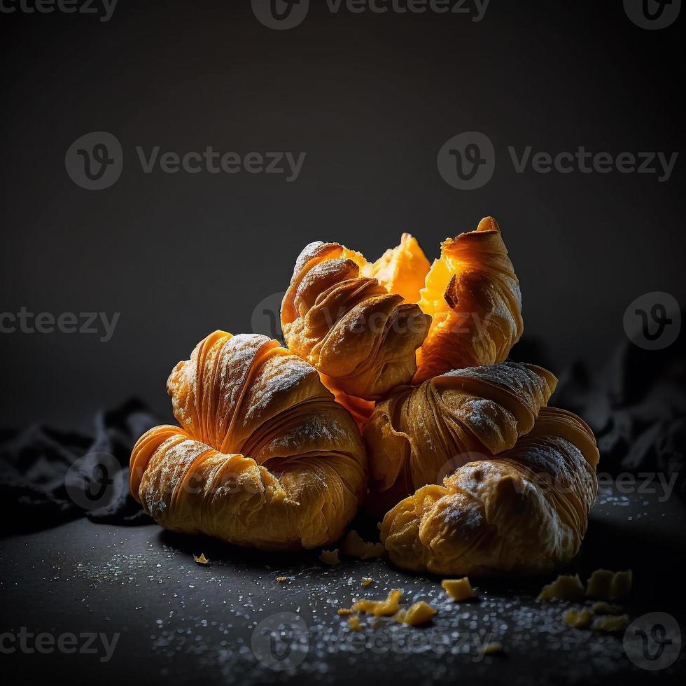 croissants Aan zwart achtergrond foto