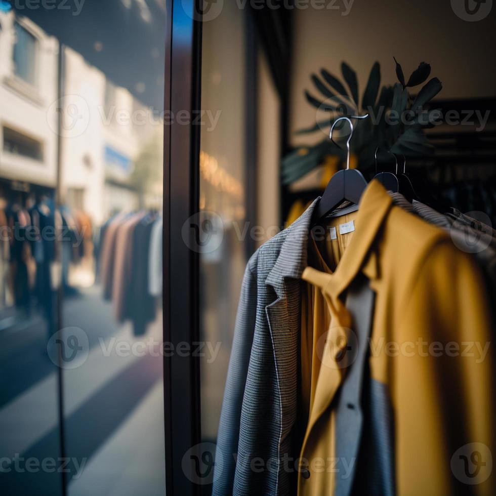 foto winkel voor kleding, kleding winkel Aan hanger Bij de modern winkel winkel