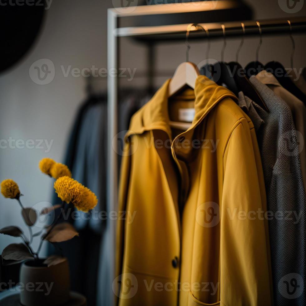 foto winkel voor kleding, kleding winkel Aan hanger Bij de modern winkel winkel