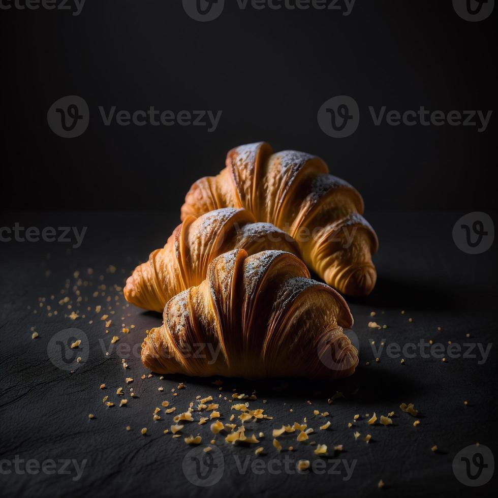 croissants Aan zwart achtergrond foto