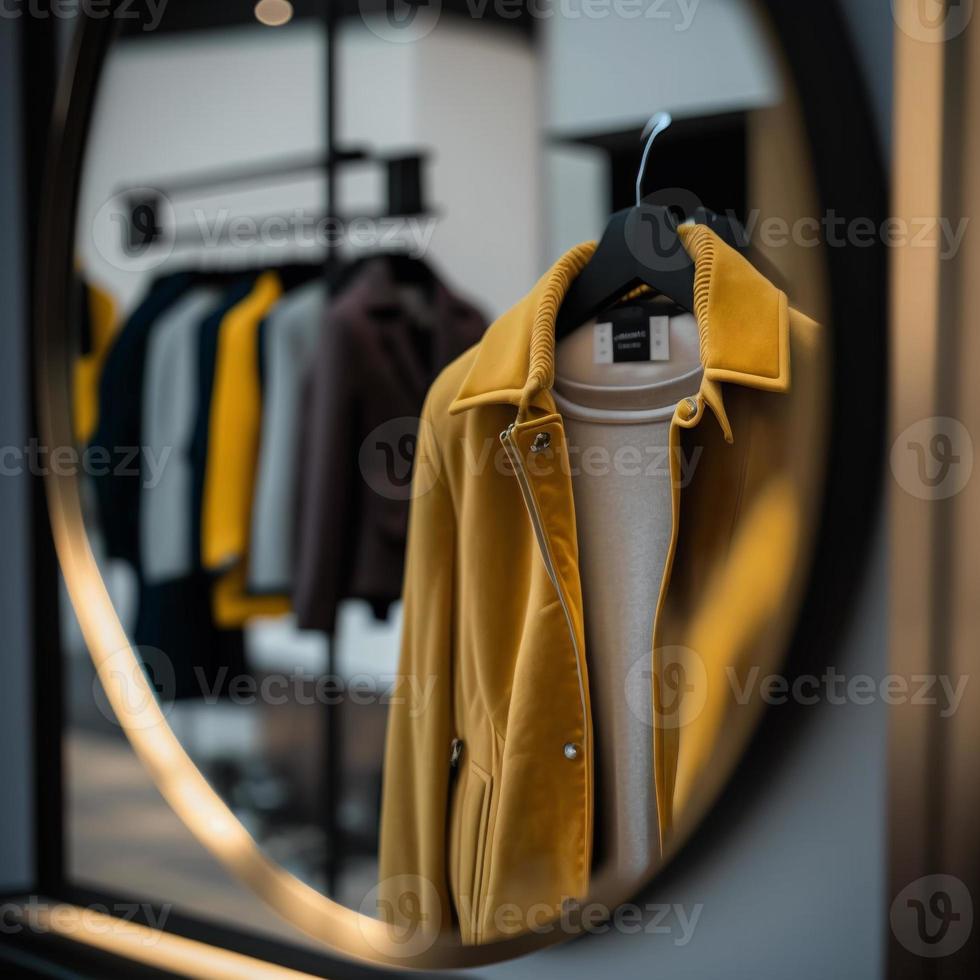 foto winkel voor kleding, kleding winkel Aan hanger Bij de modern winkel winkel